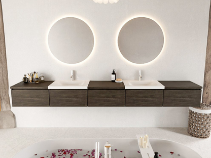 MONDIAZ BUKLA 300cm Badmeubel met Module 60 - Kleur Dark Brown - 5 Lades - Wastafel CLOUD Dubbel - 2 Kraangaten - Kleur Talc (Wit)