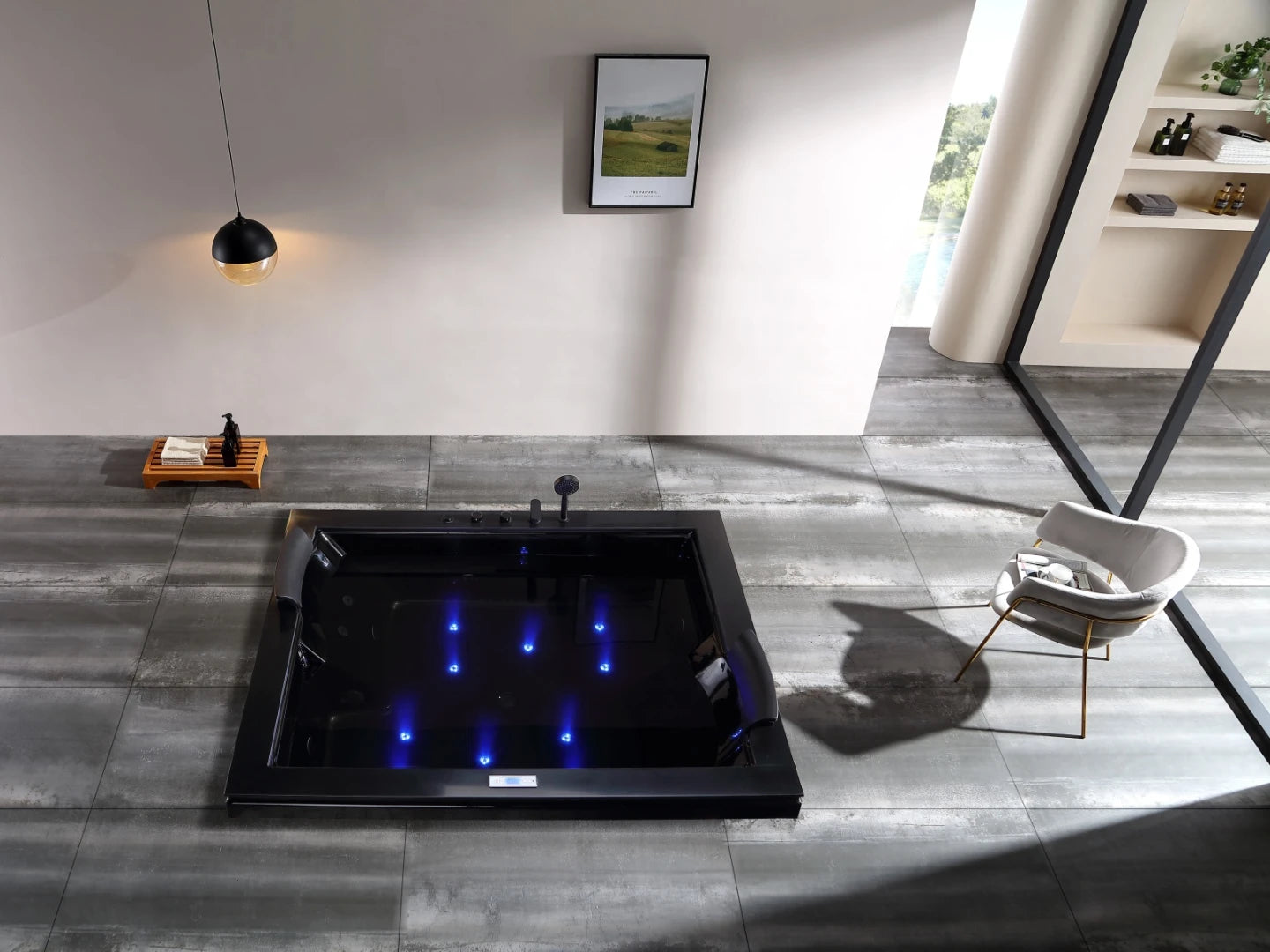 2 persoons inbouw massagebad - Malka Glans Zwart - 180x150x62cm