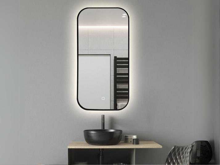 LED Badkamerspiegel Denver - Spiegelverwarming - Mat zwart 50x100cm