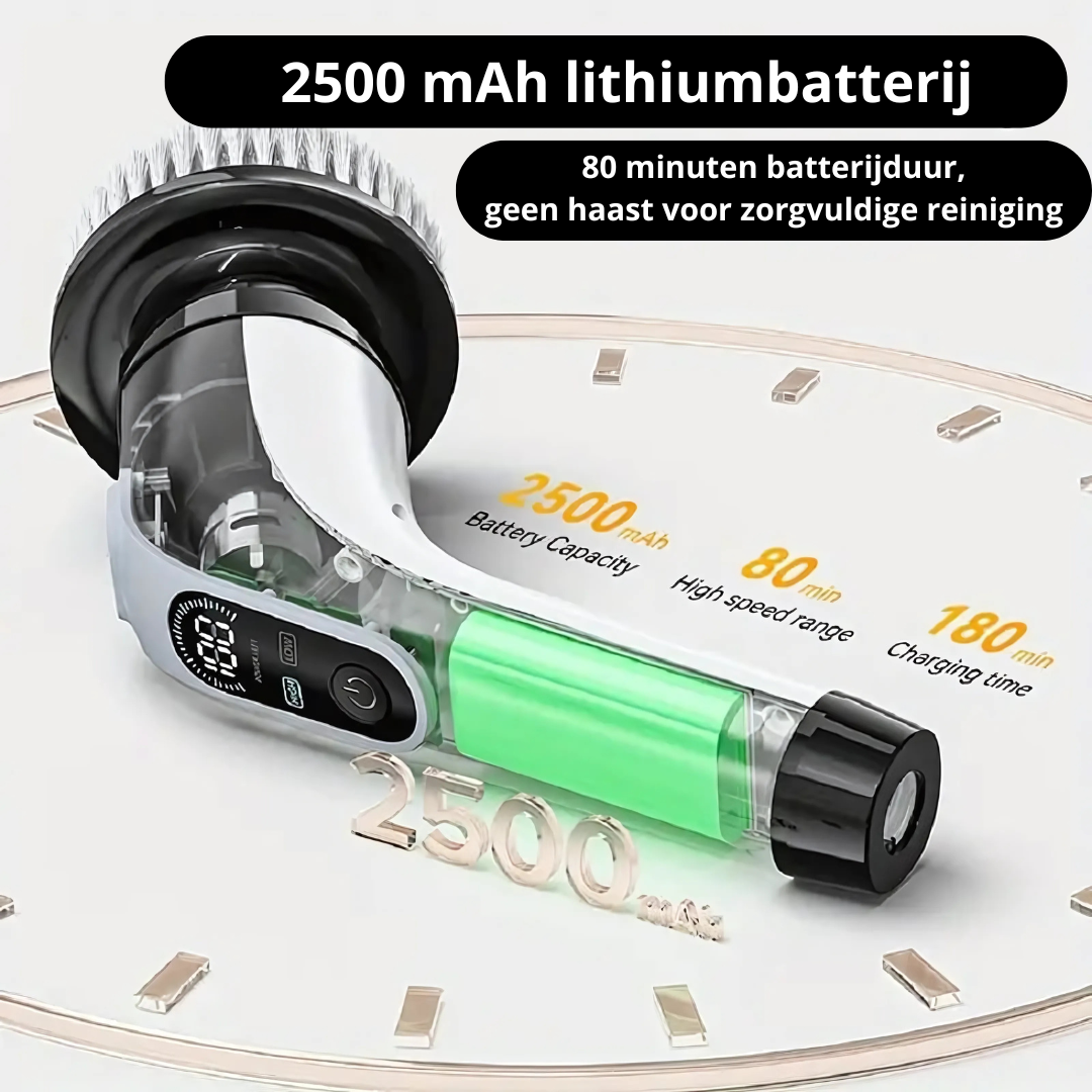 HomeEase® Elektrische Spin Scrubber Set - LED Display - Vervangbare Borstelkoppen, LED Display - Afneembare Lange Handgreep