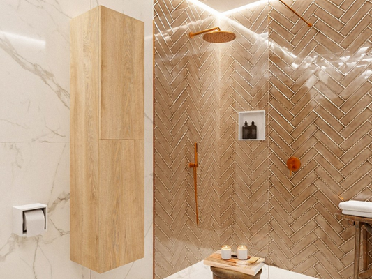 MONDIAZ BEAM Kolomkast Badmeubel 160cm - Washed Oak met 2 Push-to-Open Deuren