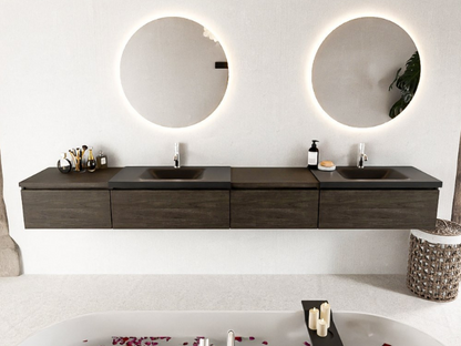 MONDIAZ BUKLA 280cm Badmeubel met Module 60 Rechts - Kleur Dark Brown - 4 Lades - Wastafel CLOUD Dubbel - 2 Kraangaten - Kleur Urban (Zwart)