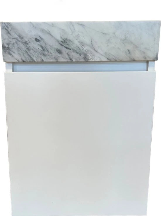 Onderkast met fontein (zonder kraangat) - Oxfort Mat wit, Wit marmer - 22x40x55cm
