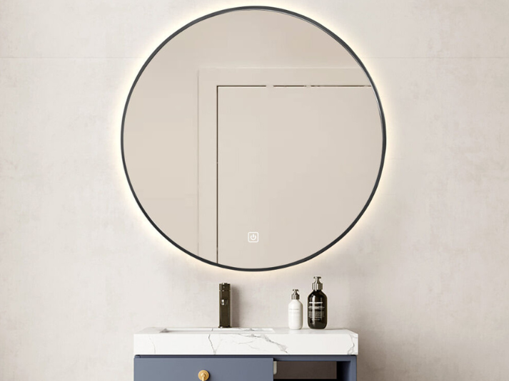 Ronde LED Badkamerspiegel Luca - Spiegelverwarming - Mat Zwart - 80 cm