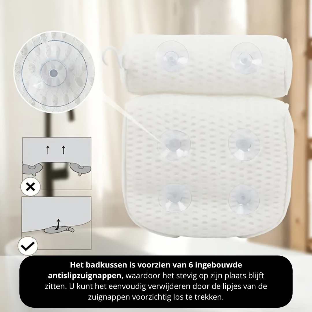 HomeEase® Badkussen met Antislip Zuignappen - Geurloos en Comfortabel Badkuipkussen