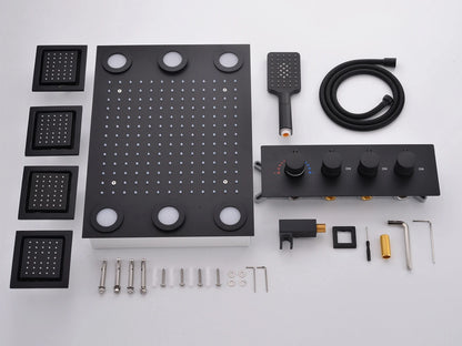 Thermostatische Inbouw regendoucheset - Boxer Mat zwart