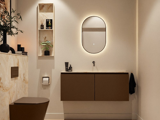MONDIAZ Luna LED Badkamerspiegel - Bewegingssensor - 45x90cm Ovaal Rust (Bruin)