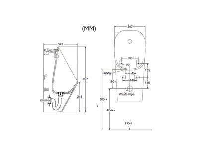 Hangend urinoir - Automatische spoeling - Sensor - Antonio Mat zwart - 70x30x34cm