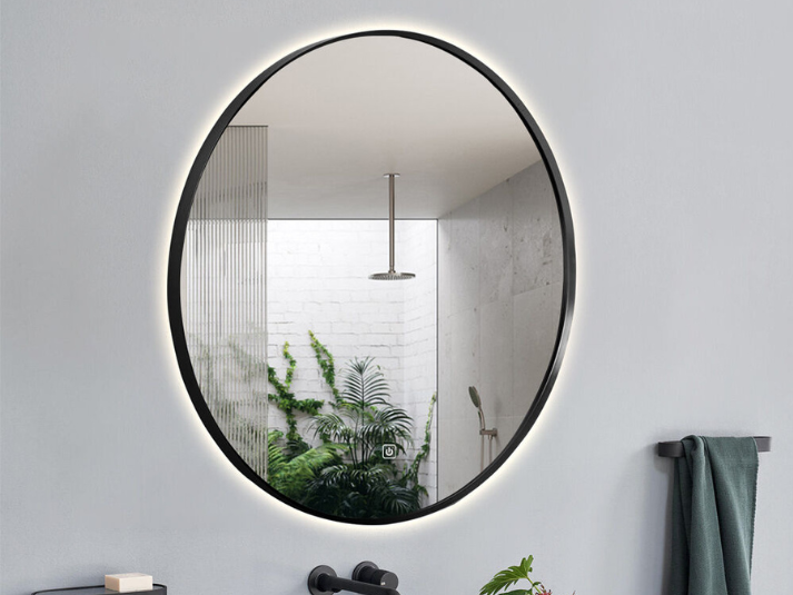 Ronde LED Badkamerspiegel Luca - Spiegelverwarming - Mat Zwart - 80 cm