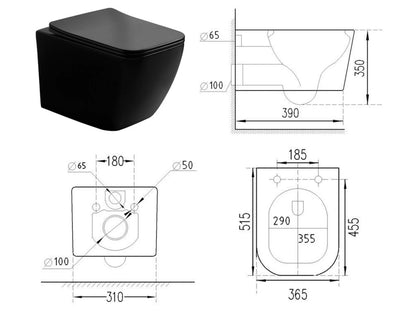 Hangend rimless toilet - Florida Mat zwart - 52x36x38cm