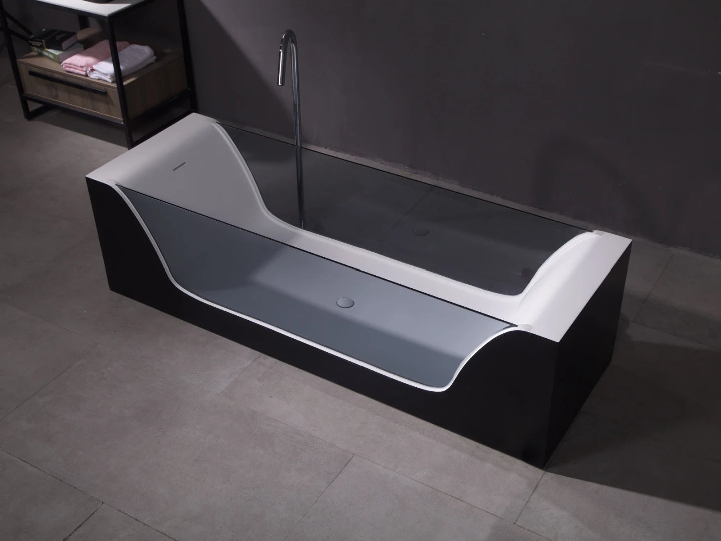 Vrijstaand bad - Solid surface - Donker glas - Dale Mat wit, Mat zwart - 200x65x56cm