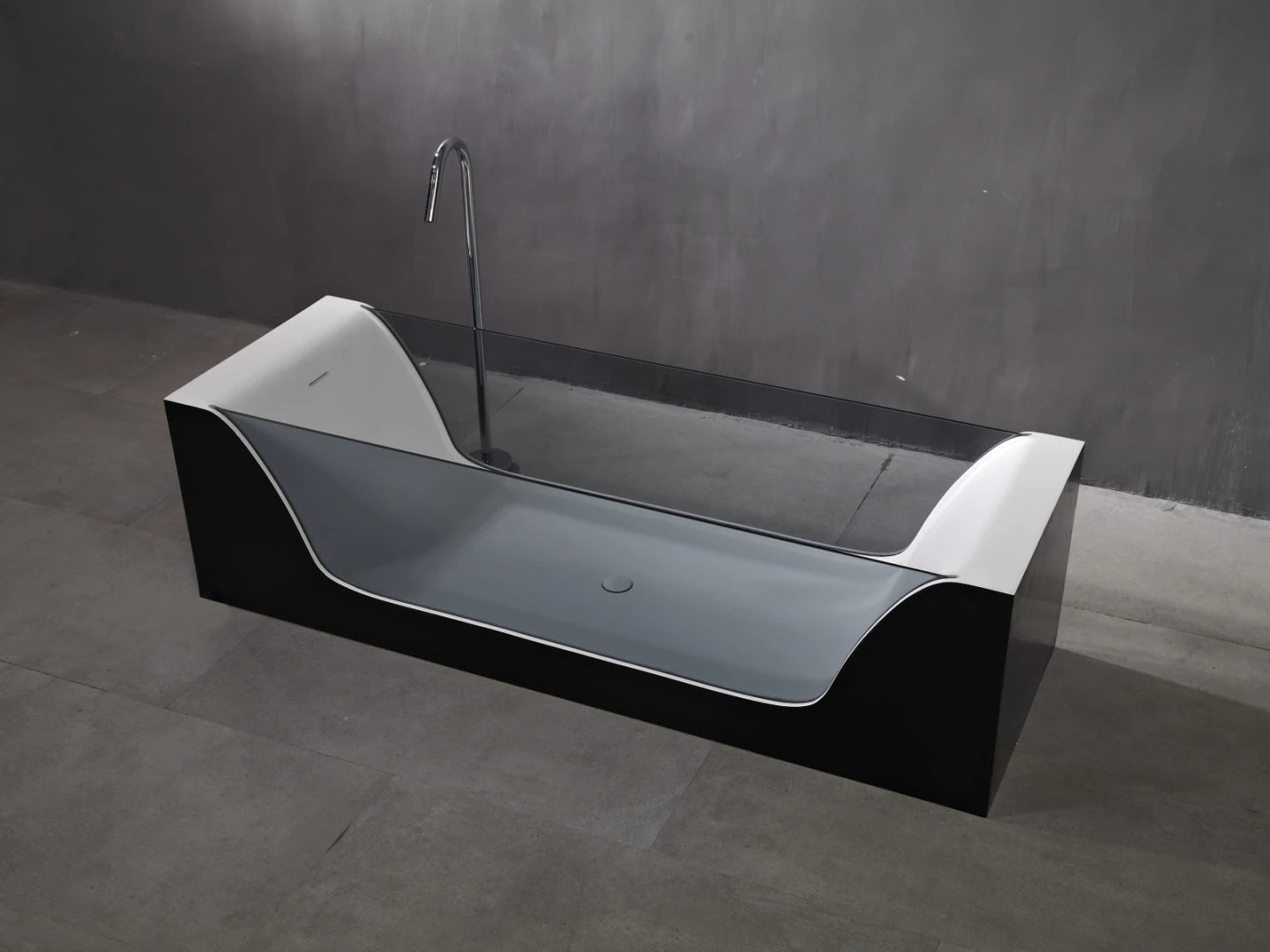 Vrijstaand bad - Solid surface - Donker glas - Dale Mat wit, Mat zwart - 200x65x56cm