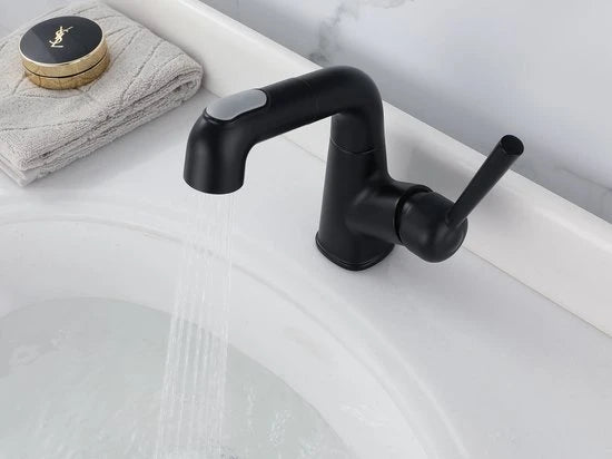 In hoogte verstelbare wastafelkraan - Miko Mat zwart - 20cm