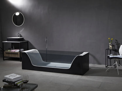 Vrijstaand bad - Solid surface - Donker glas - Dale Mat wit, Mat zwart - 200x65x56cm