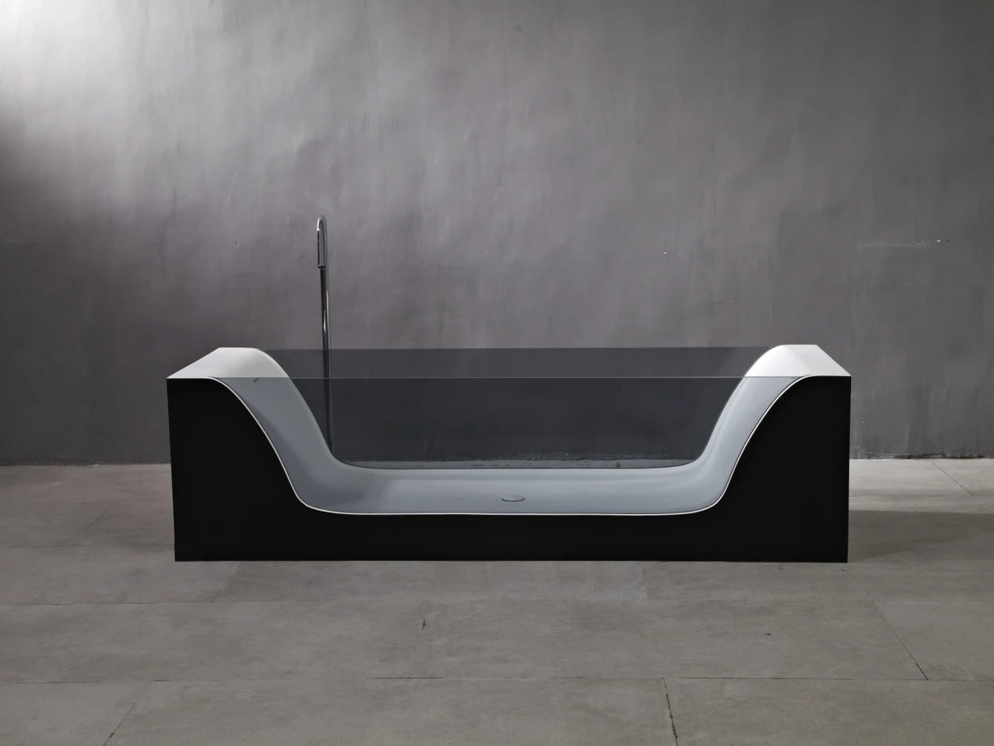 Vrijstaand bad - Solid surface - Donker glas - Dale Mat wit, Mat zwart - 200x65x56cm