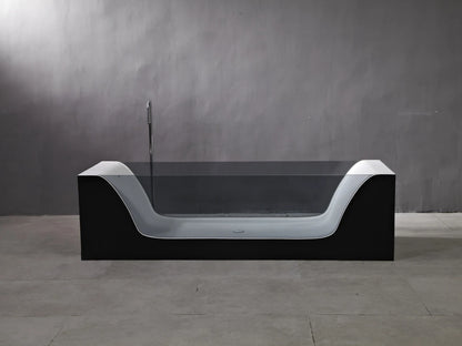 Vrijstaand bad - Solid surface - Donker glas - Dale Mat wit, Mat zwart - 200x65x56cm