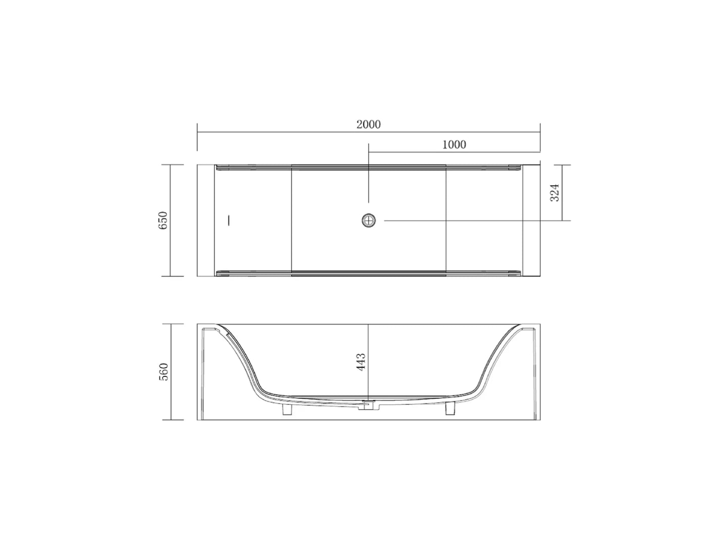 Vrijstaand bad - Solid surface - Donker glas - Dale Mat wit, Mat zwart - 200x65x56cm
