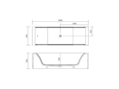 Vrijstaand bad - Solid surface - Donker glas - Dale Mat wit, Mat zwart - 200x65x56cm