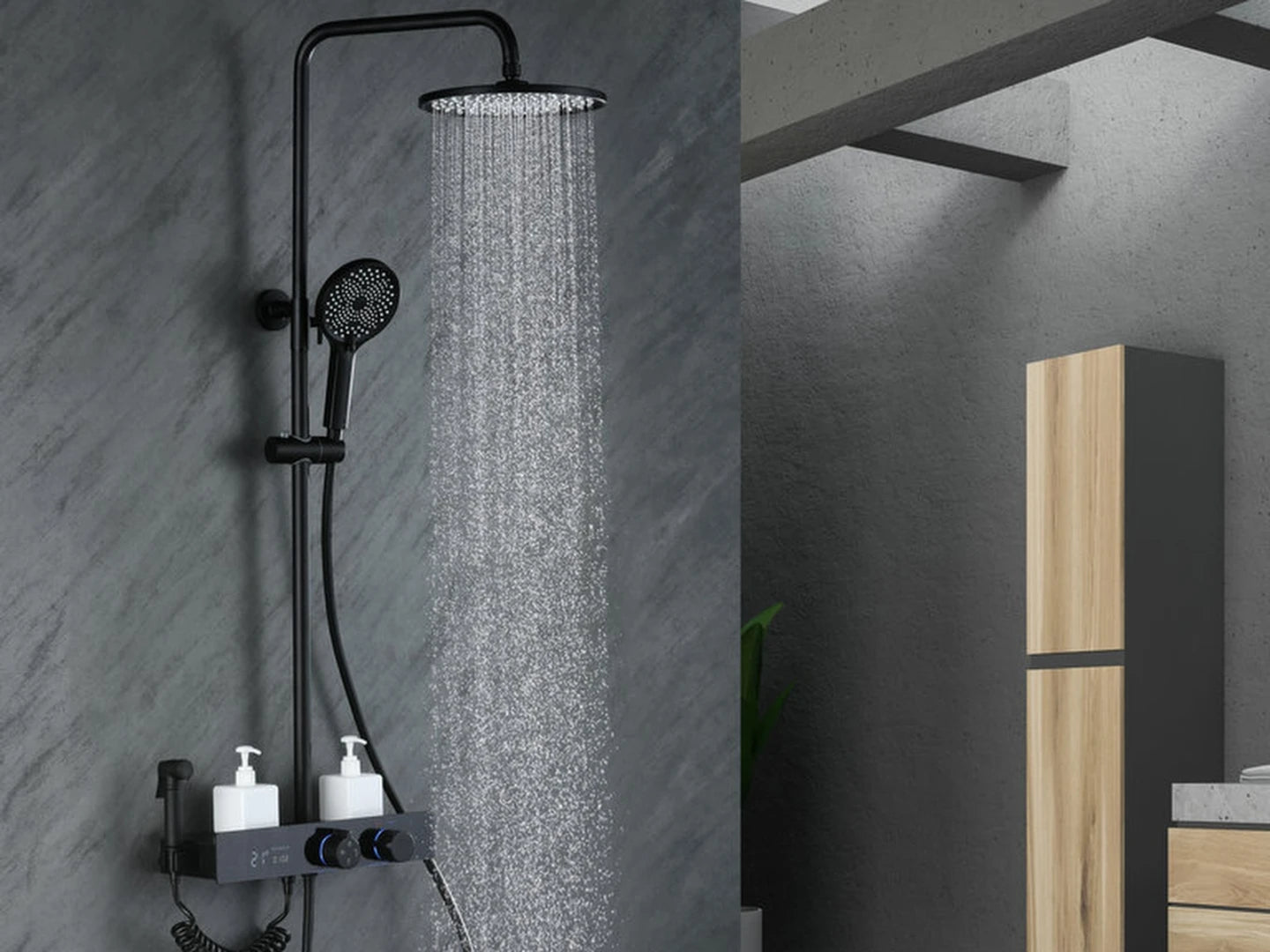 Thermostatisch opbouw regendoucheset - Digitaal display - Mengto Mat zwart