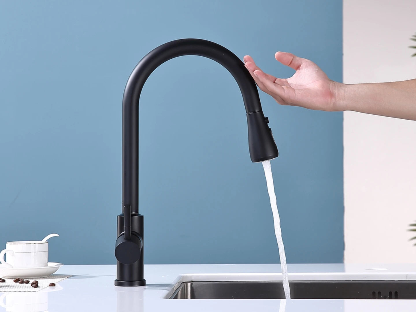 Keukenkraan met touch control - Uittrekbare uitloop - Briza Mat zwart - 43cm