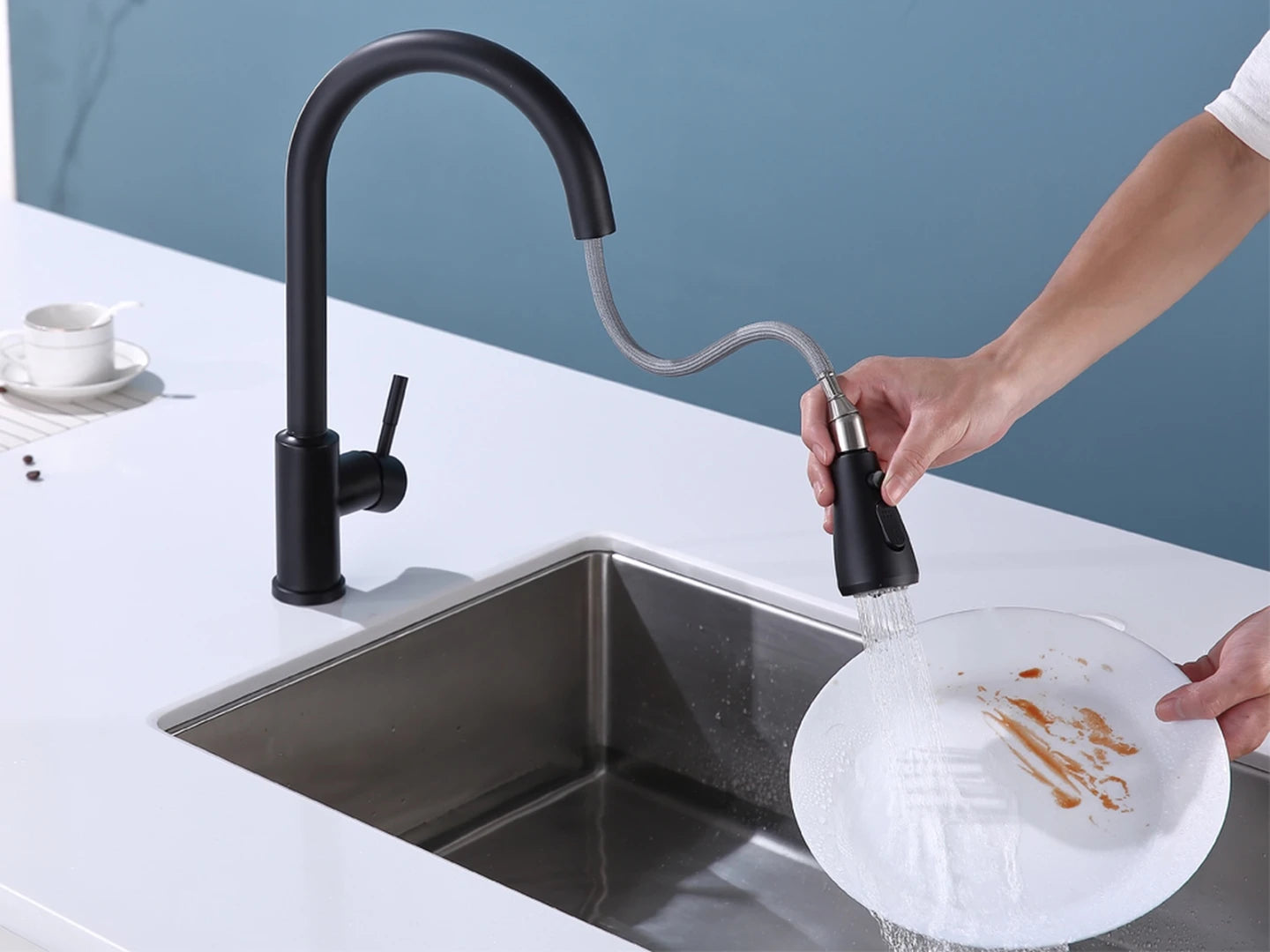Keukenkraan met touch control - Uittrekbare uitloop - Briza Mat zwart - 43cm