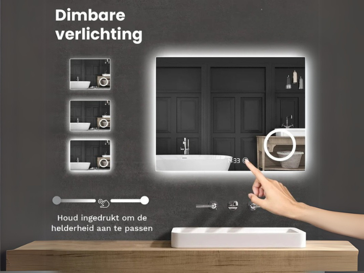 Lumia LED Badkamerspiegel - 80x60cm - Rechthoekig - Frameloos