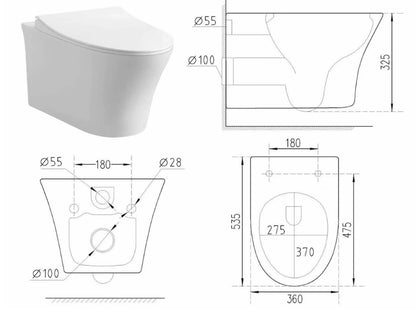 Hangend rimless toilet - Hawaii Glans wit - 53x37x36cm