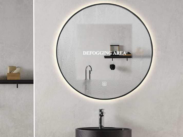 Ronde LED Badkamerspiegel Luca - Spiegelverwarming - Mat Zwart - 80 cm