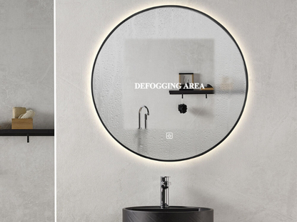 Ronde LED Badkamerspiegel Luca - Spiegelverwarming - Mat Zwart - 80 cm