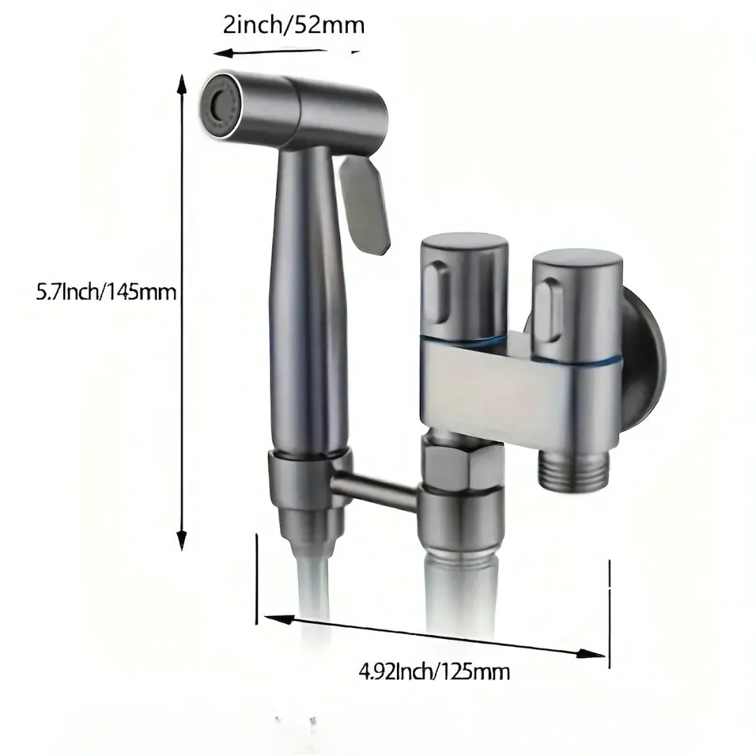HomeEase® Bidet Sproeier Set met 2m Verlengslang, Dubbele Bediening & Universele Schroefdraad