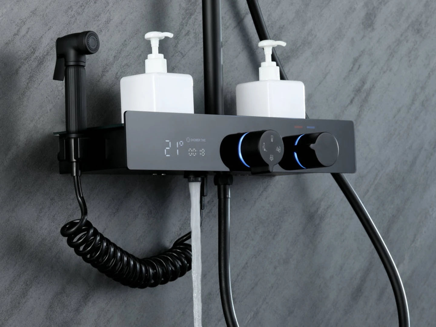 Thermostatisch opbouw regendoucheset - Digitaal display - Mengto Mat zwart
