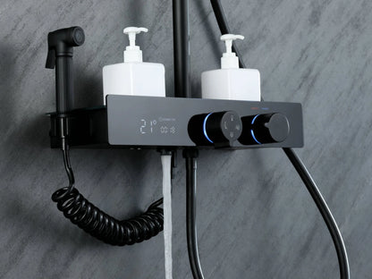 Thermostatisch opbouw regendoucheset - Digitaal display - Mengto Mat zwart