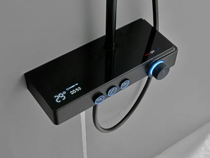 Thermostatisch opbouw regendoucheset - Digitaal display - Mona Mat zwart