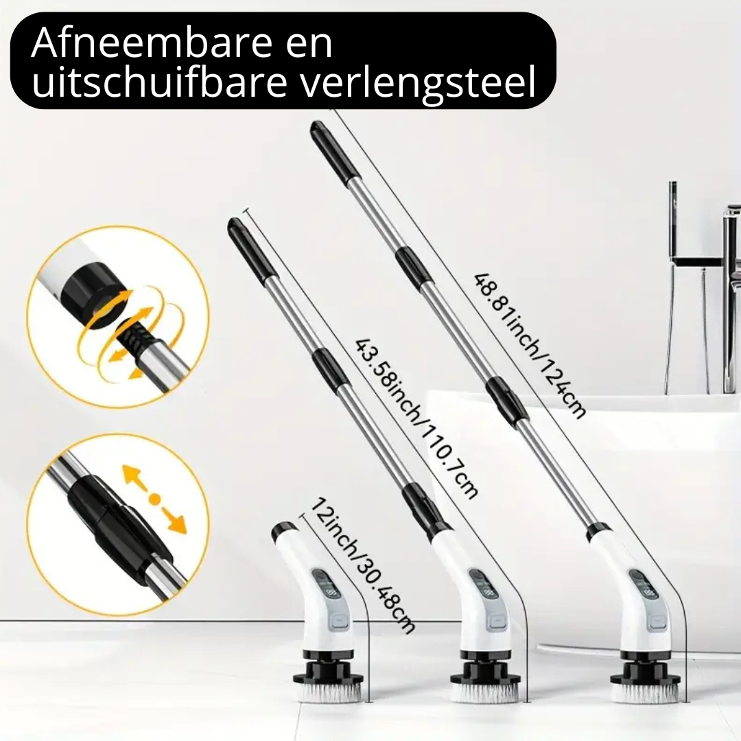 HomeEase® Elektrische Spin Scrubber Set - LED Display - Vervangbare Borstelkoppen, LED Display - Afneembare Lange Handgreep