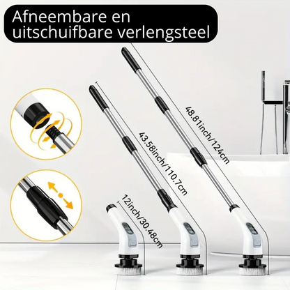 HomeEase® Elektrische Spin Scrubber Set - LED Display - Vervangbare Borstelkoppen, LED Display - Afneembare Lange Handgreep