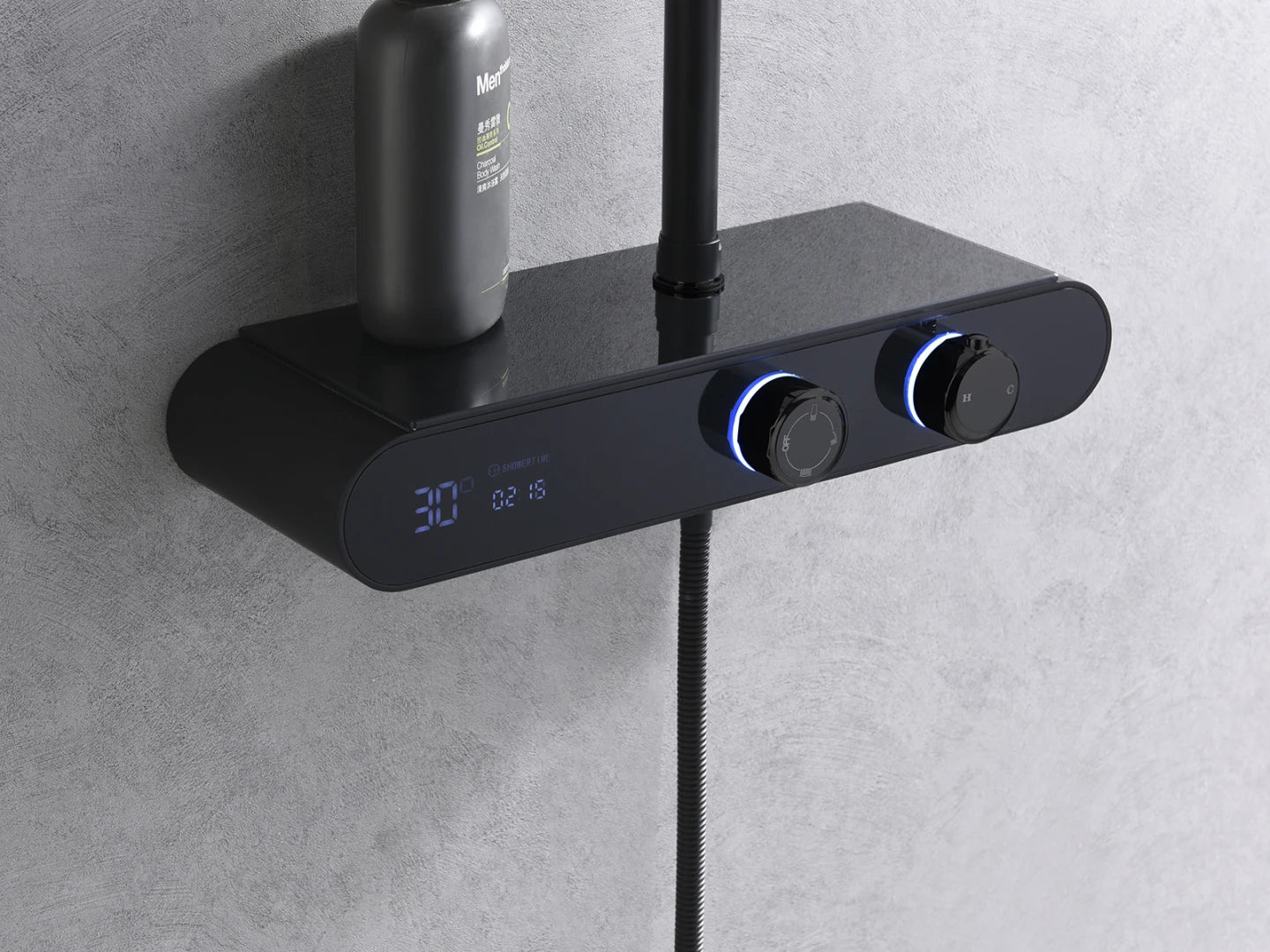 Thermostatisch opbouw regendoucheset - Digitaal display - Yukon Mat zwart