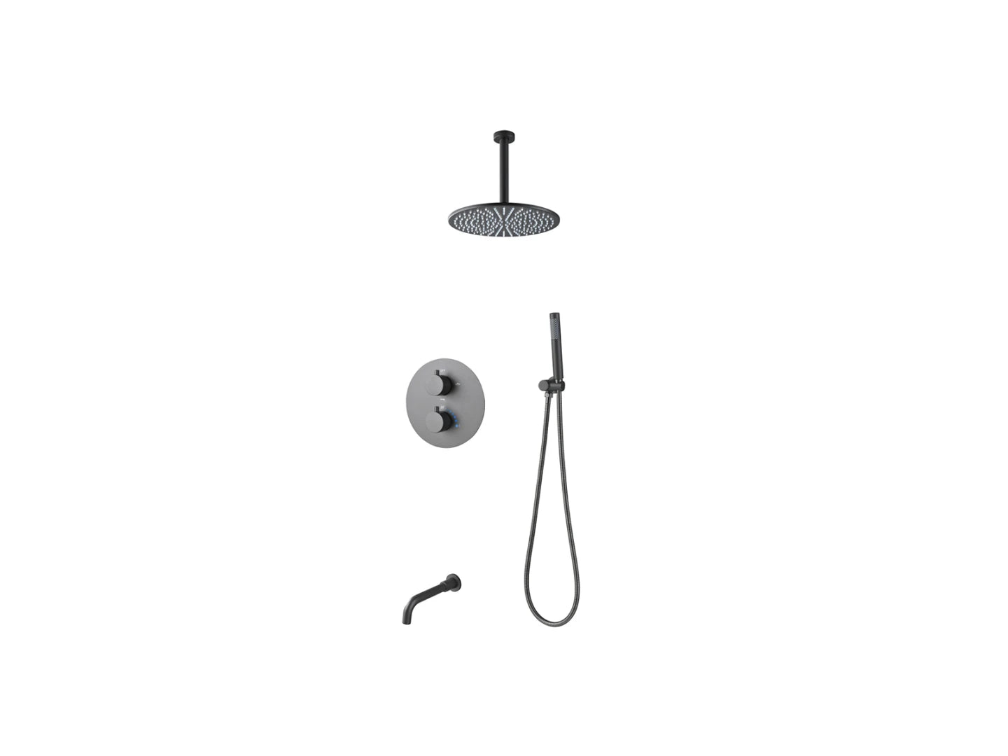 Thermostatische inbouw regendoucheset - Yuma Gunmetal grey