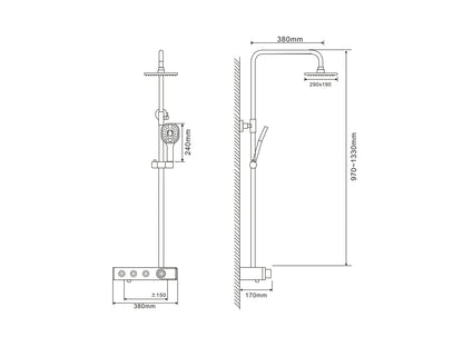Thermostatisch opbouw regendoucheset - Digitaal display - Mona Mat zwart