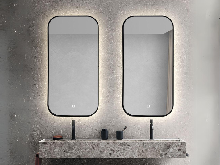 LED Badkamerspiegel Denver - Spiegelverwarming - Mat zwart 50x100cm
