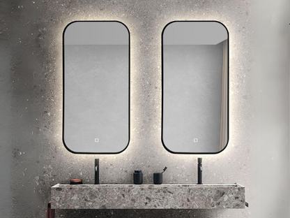 LED Badkamerspiegel Denver - Spiegelverwarming - Mat zwart 50x100cm