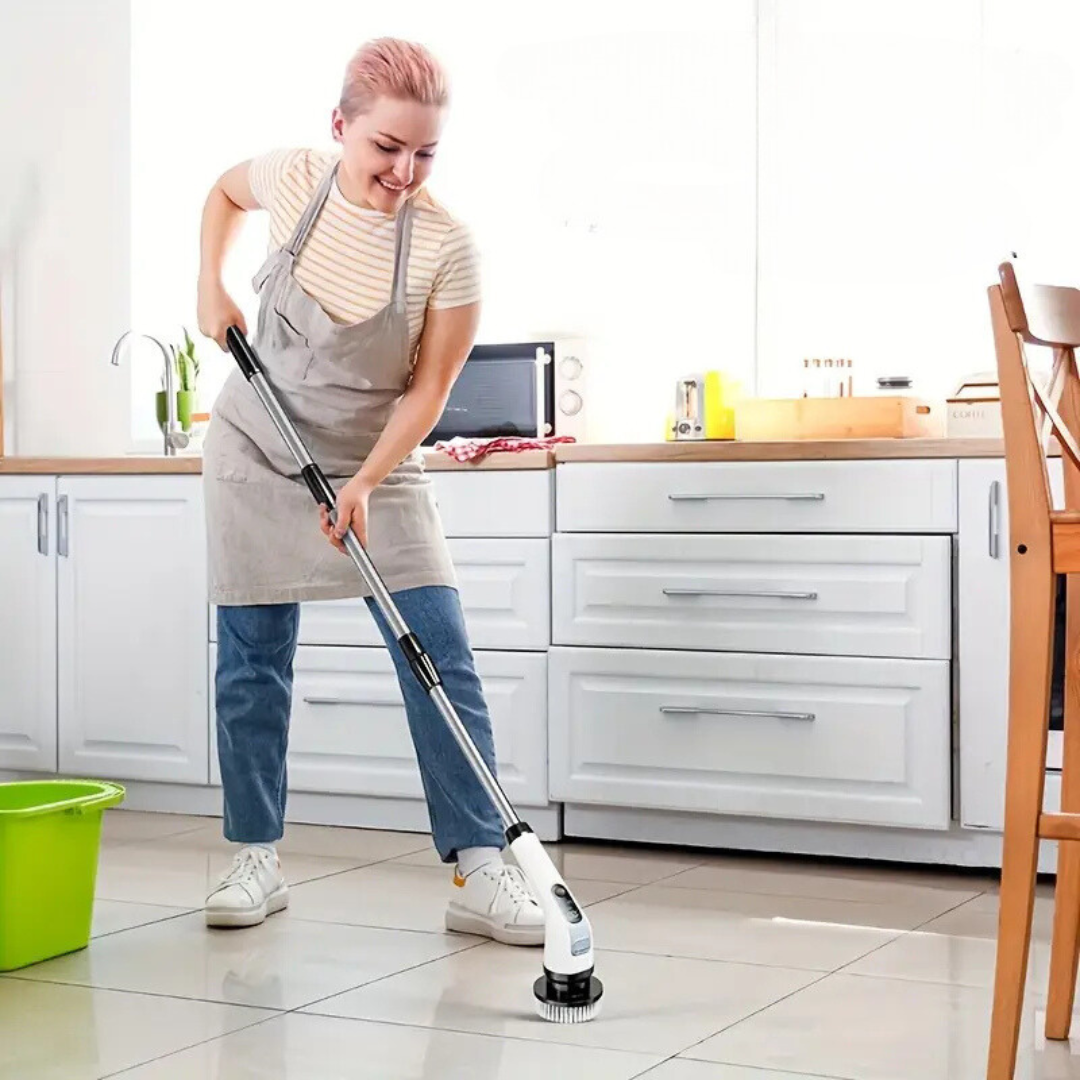 HomeEase® Elektrische Spin Scrubber Set - LED Display - Vervangbare Borstelkoppen, LED Display - Afneembare Lange Handgreep