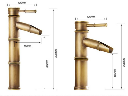 Bamboo Wastafelkraan - Waterval uitloop - Standaard hoogte - Antiek Brons