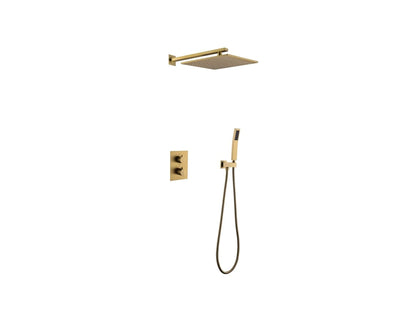 Thermostatische inbouw regendoucheset - Pointer Geborsteld goud