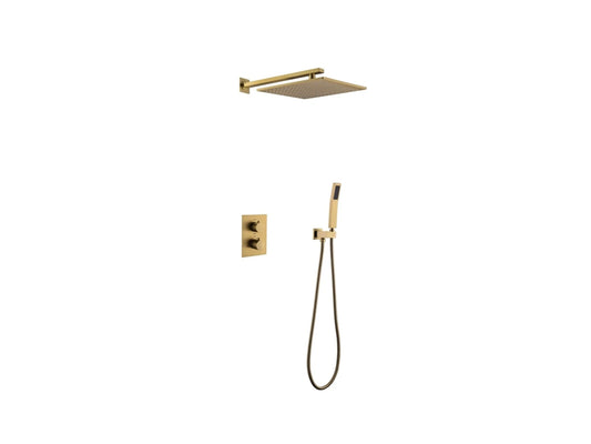 Thermostatische inbouw regendoucheset - Pointer Geborsteld goud