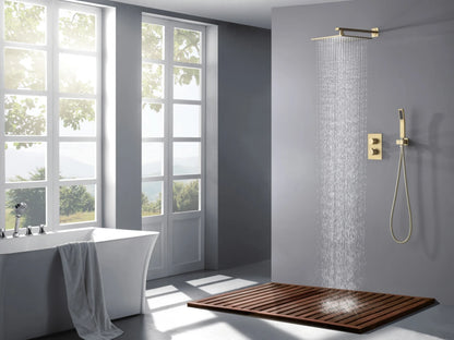 Thermostatische inbouw regendoucheset - Pointer Geborsteld goud