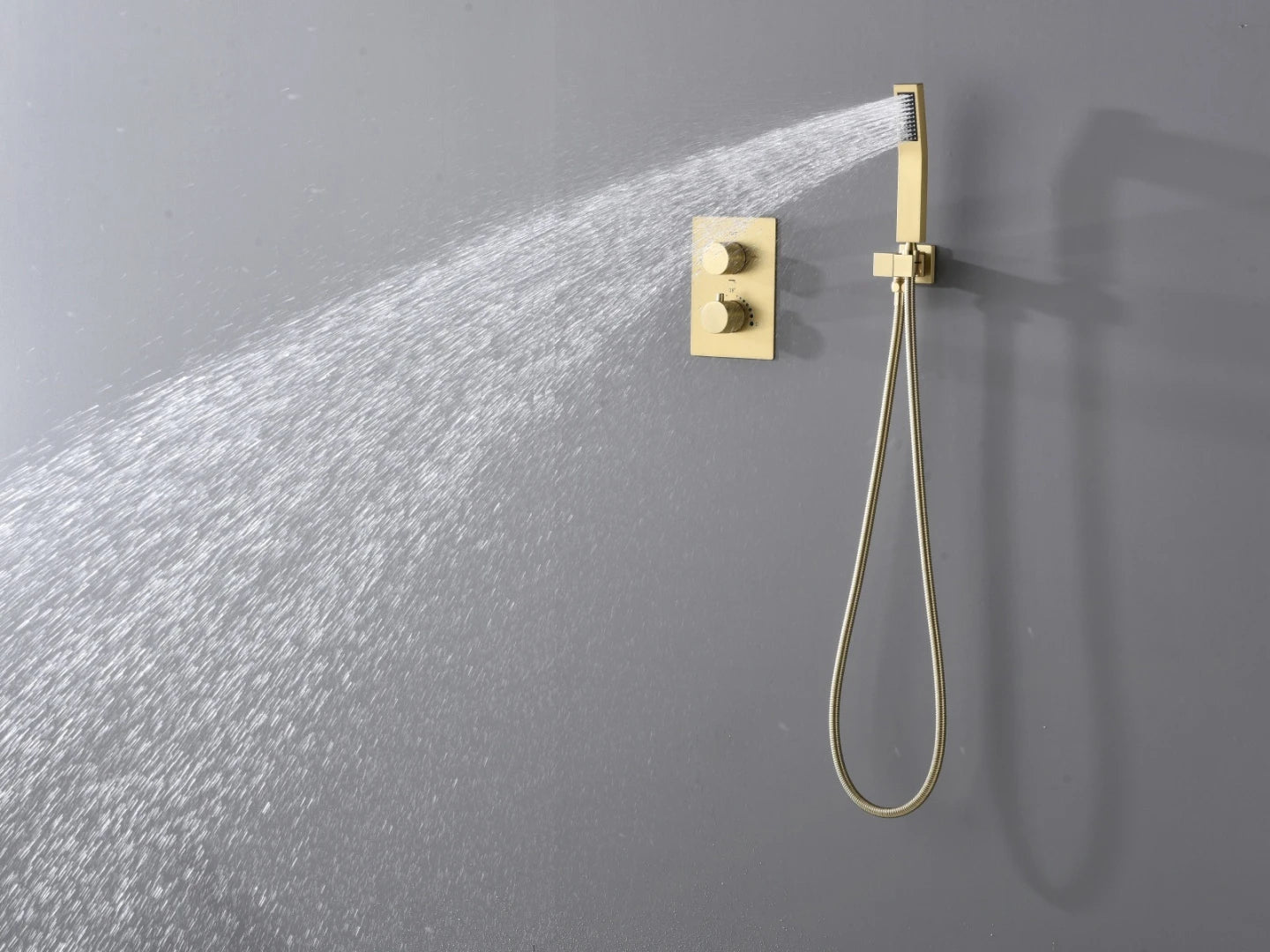 Thermostatische inbouw regendoucheset - Pointer Geborsteld goud