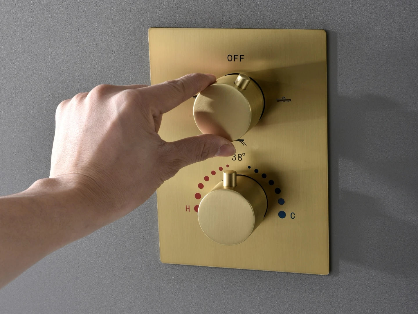 Thermostatische inbouw regendoucheset - Pointer Geborsteld goud