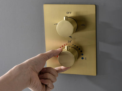 Thermostatische inbouw regendoucheset - Pointer Geborsteld goud