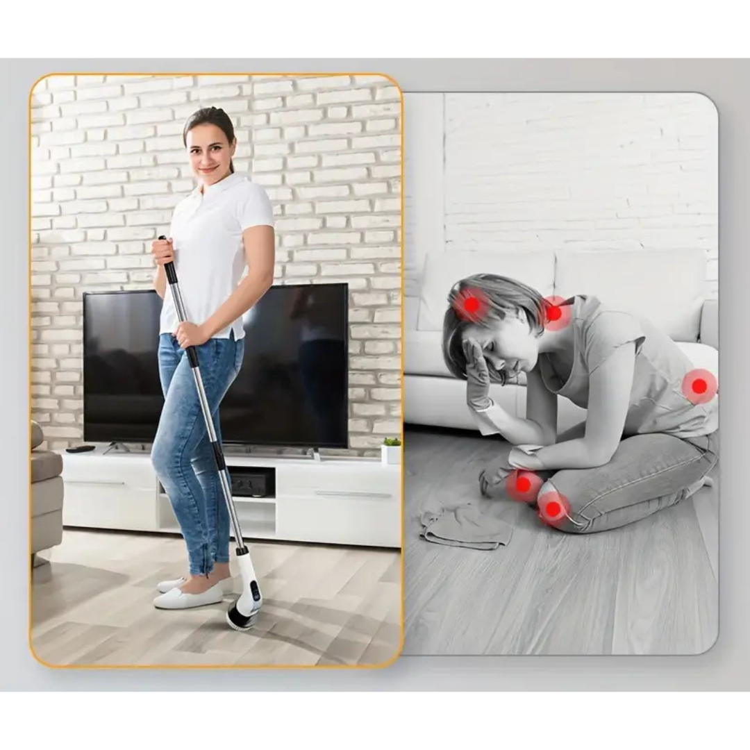 HomeEase® Elektrische Spin Scrubber Set - LED Display - Vervangbare Borstelkoppen, LED Display - Afneembare Lange Handgreep