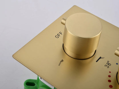Thermostatische inbouw regendoucheset - Pointer Geborsteld goud